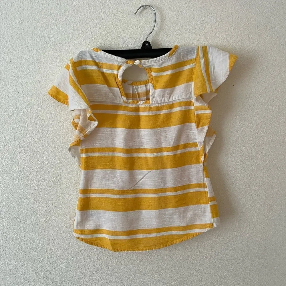 Old Navy Girls Top Size 6/7 Pretty Yellow White Stripe Pull Over
